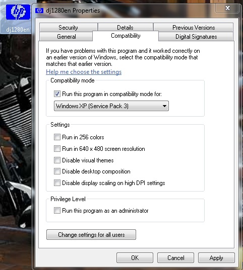   Hp Deskjet 1280  Windows 7   -  3